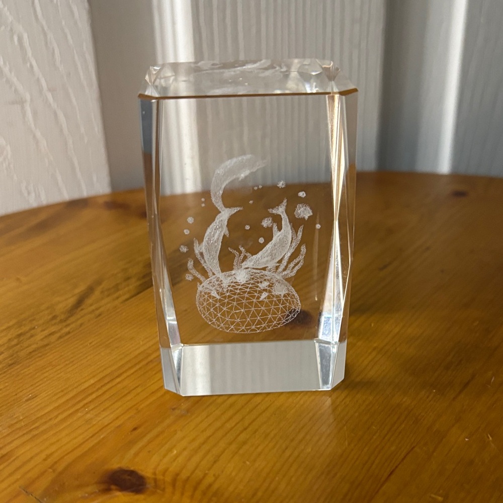 Crystal Etched Dolphins Paperweight
